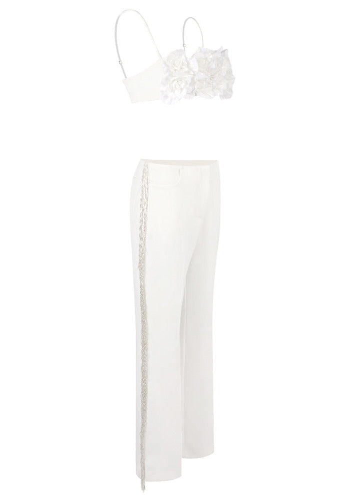 Asterra Floral Detail Two Piece Jumpsuit In White