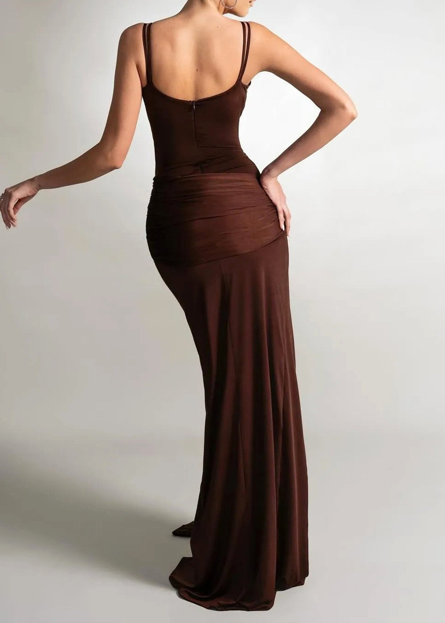 Fyronth Draped Maxi Dress In Brown