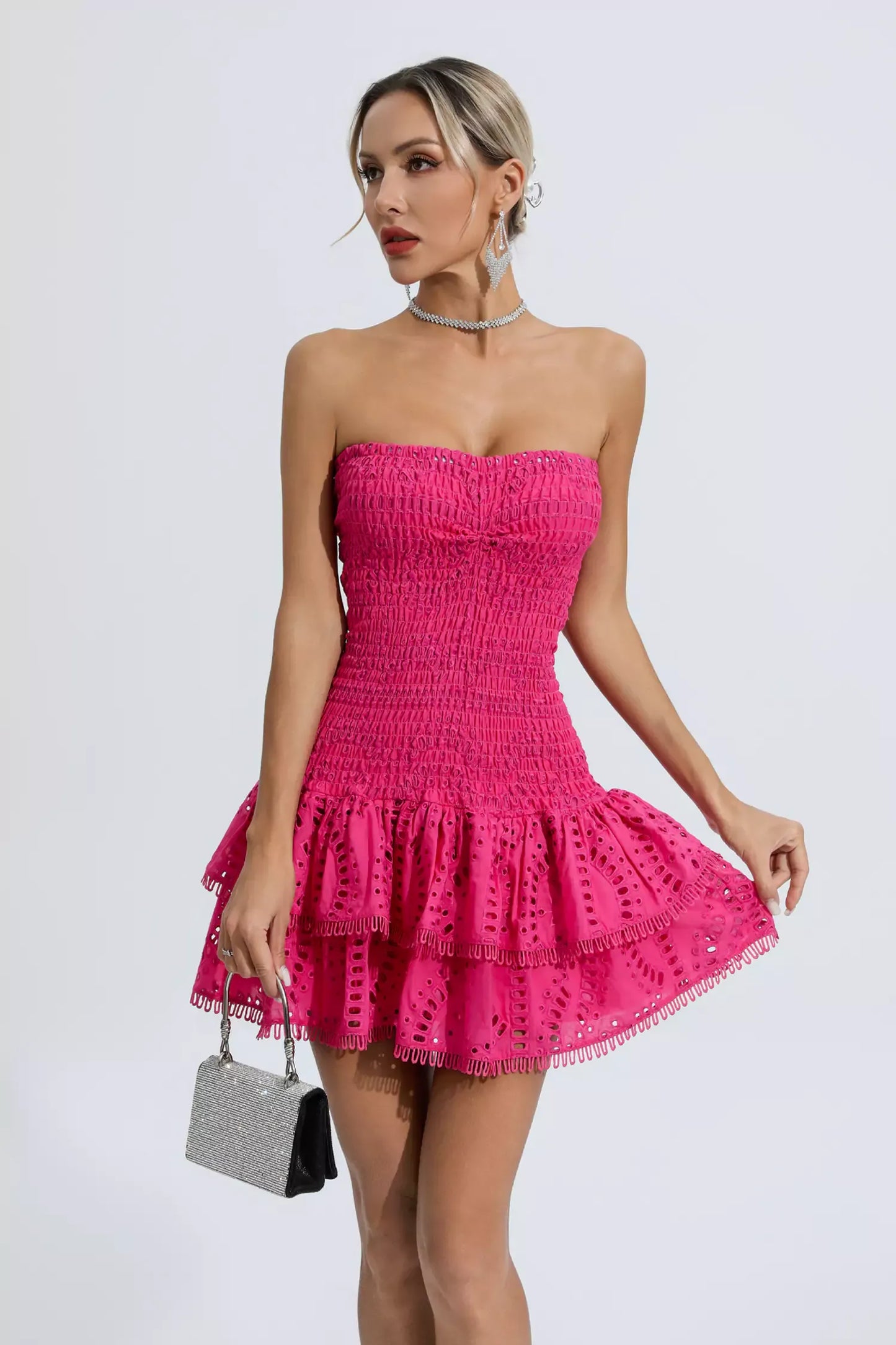 Marceau Ruffle Mini Dress In Rose Red