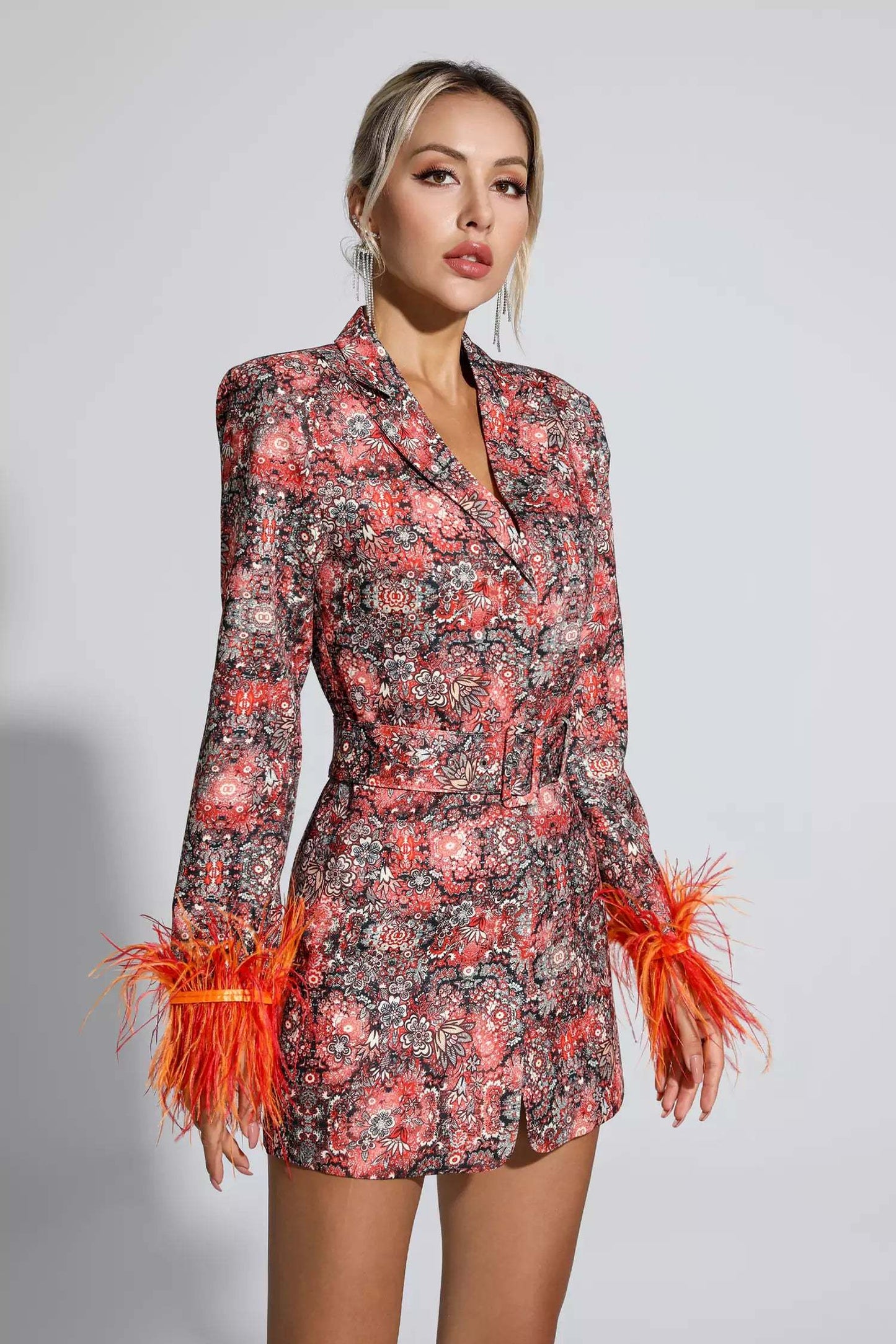 Citrine Long Sleeve Floral Blazer Dress