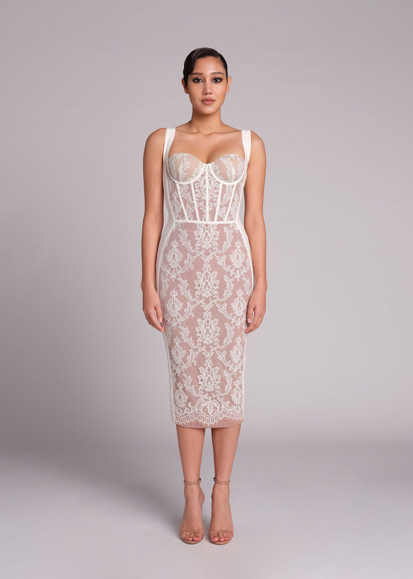 Shalise Lace Strap Midi Dress In White M Shalise Lace Strap Midi Dress In White M
