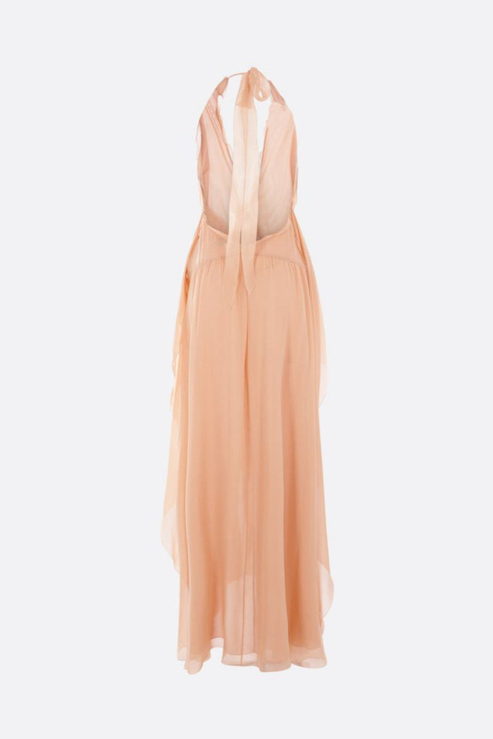 Cyvrix Floral Ruffle Halter Maxi Dress In Pink