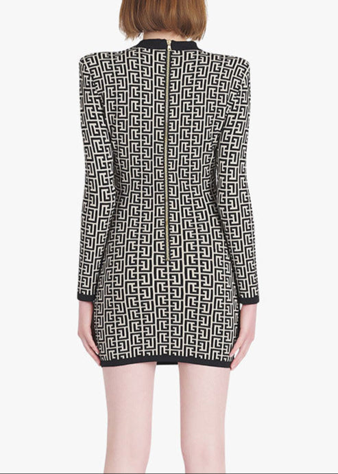 Mystica Short Bicolor Jacquard Mini Dress With Monogram