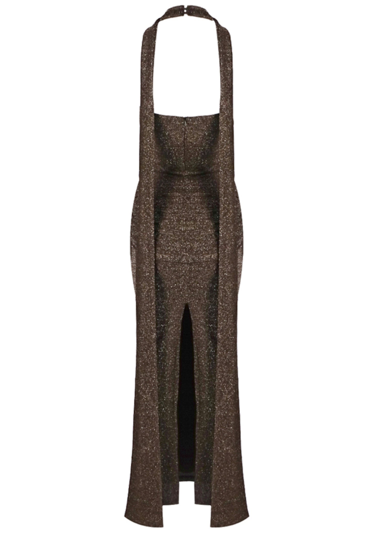 Mansi Halter Sparkly Maxi Dress In Brown