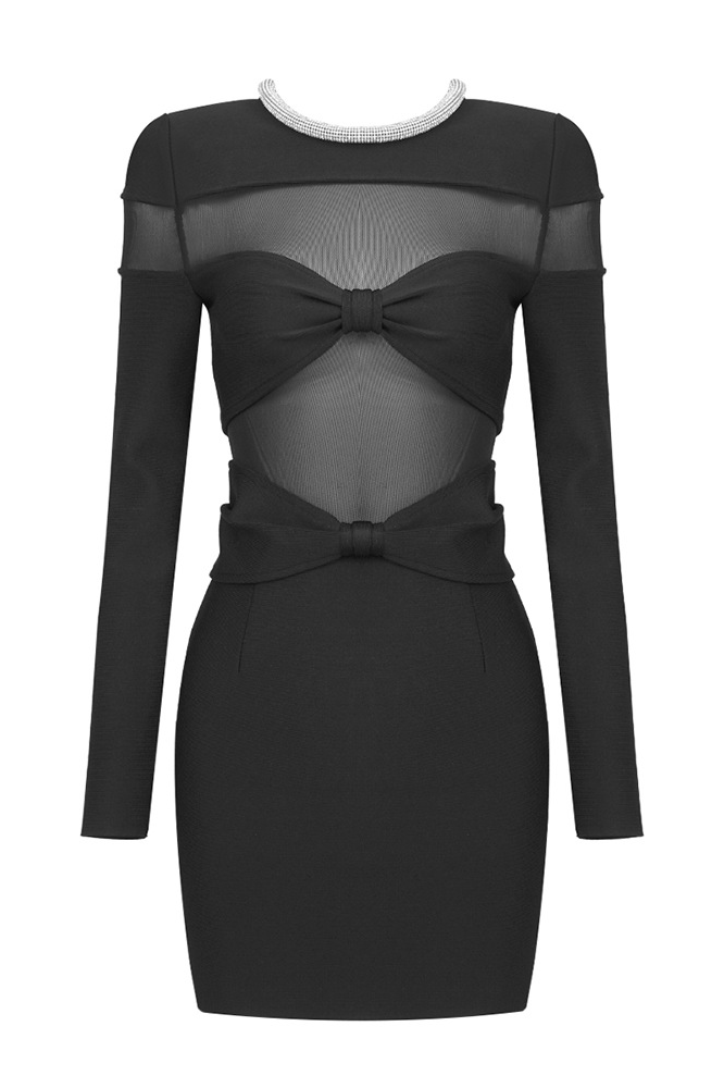 Gricely Bow Mesh Dress In Black