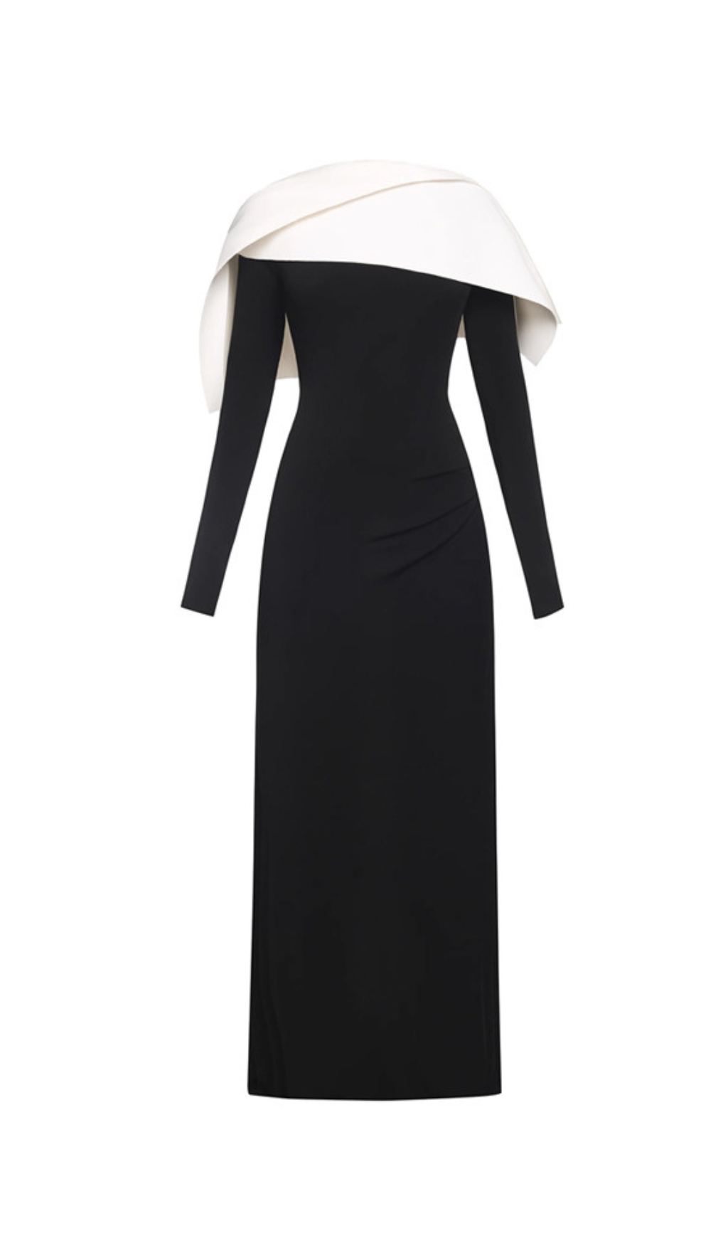 Rabia Draped Asymmetric Shoulder Pleated Maxi Dress In Black