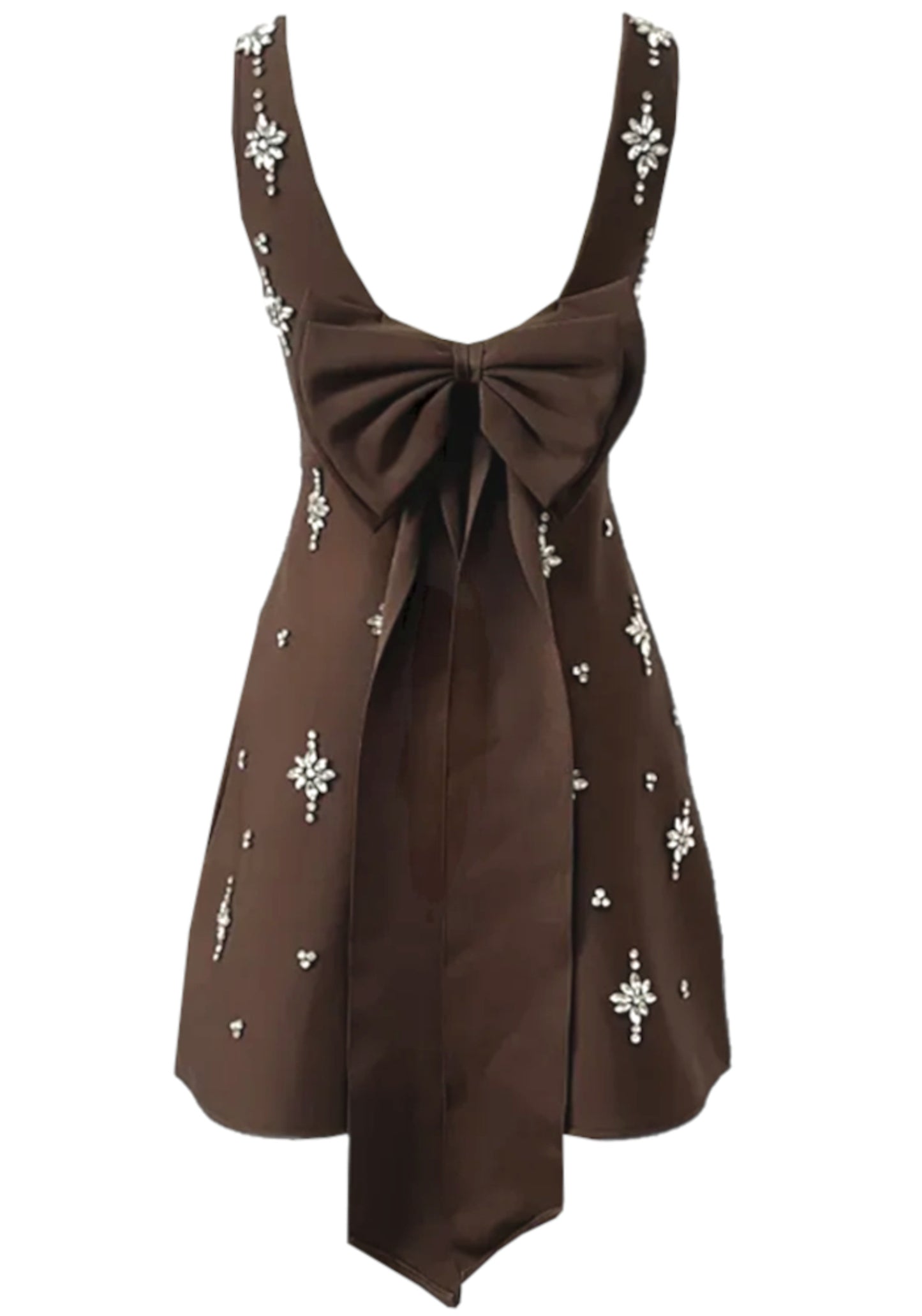Rayner Crystal Bow Detail Backless A Line Mini Dress In Brown