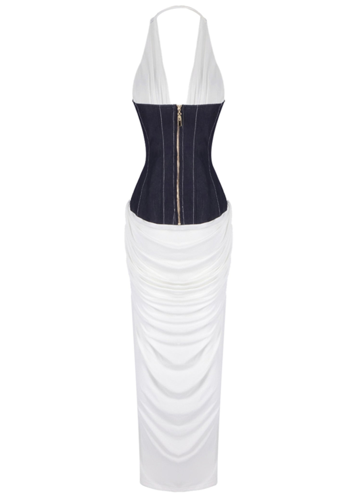 Jasey Halter Corset Draped Maxi Dress In White