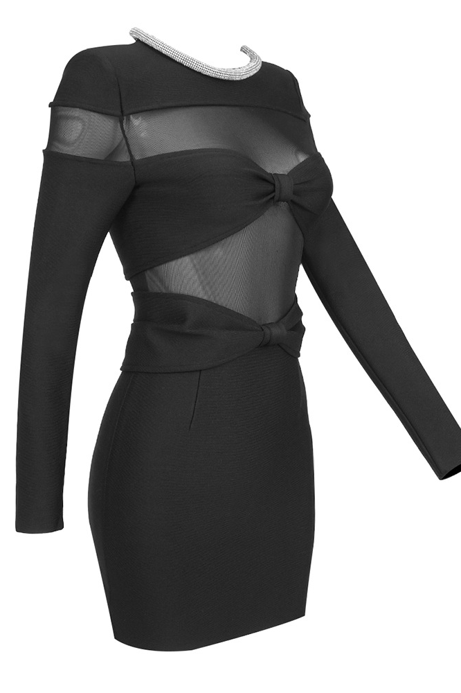 Gricely Bow Mesh Dress In Black