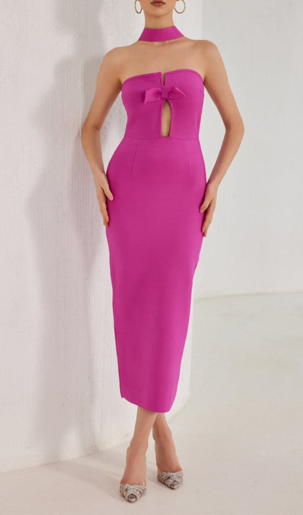 Neal Strapless Cutout Maxi Bandage Dress In Pink