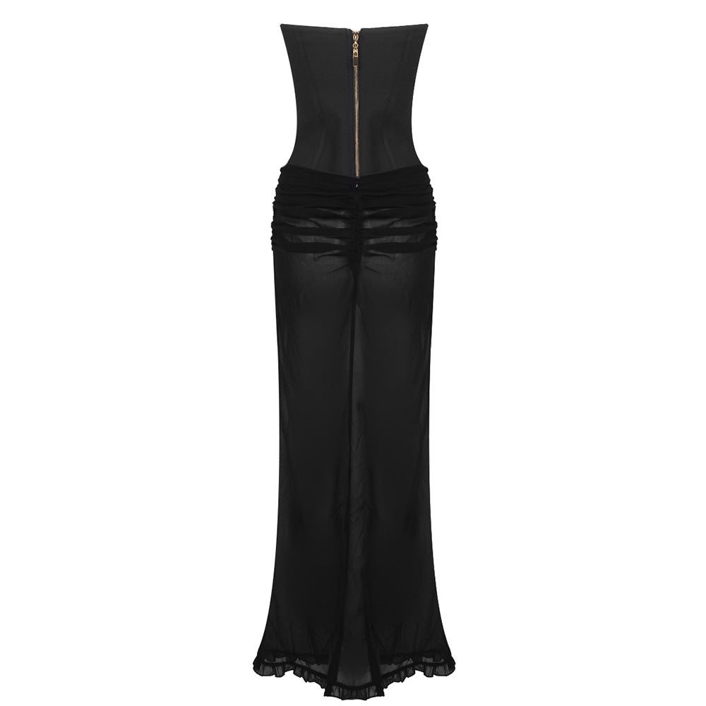 Ninamo Strapless Corset Two Piece Maxi Dress Black Nude