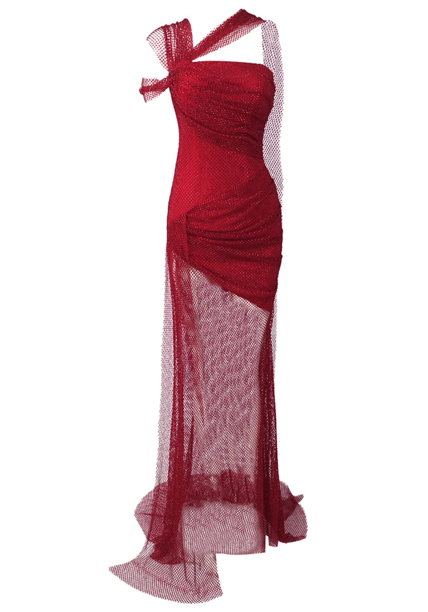 Archki Sparkly Draped Maxi Dress In Red