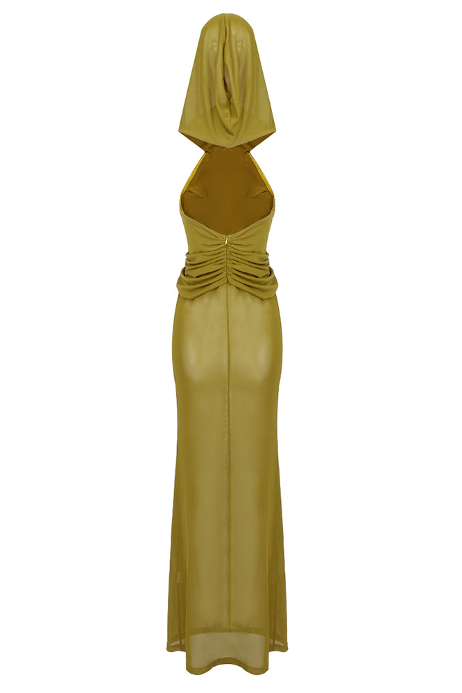 Kareem Hooded Mesh Backless Maxi Dress