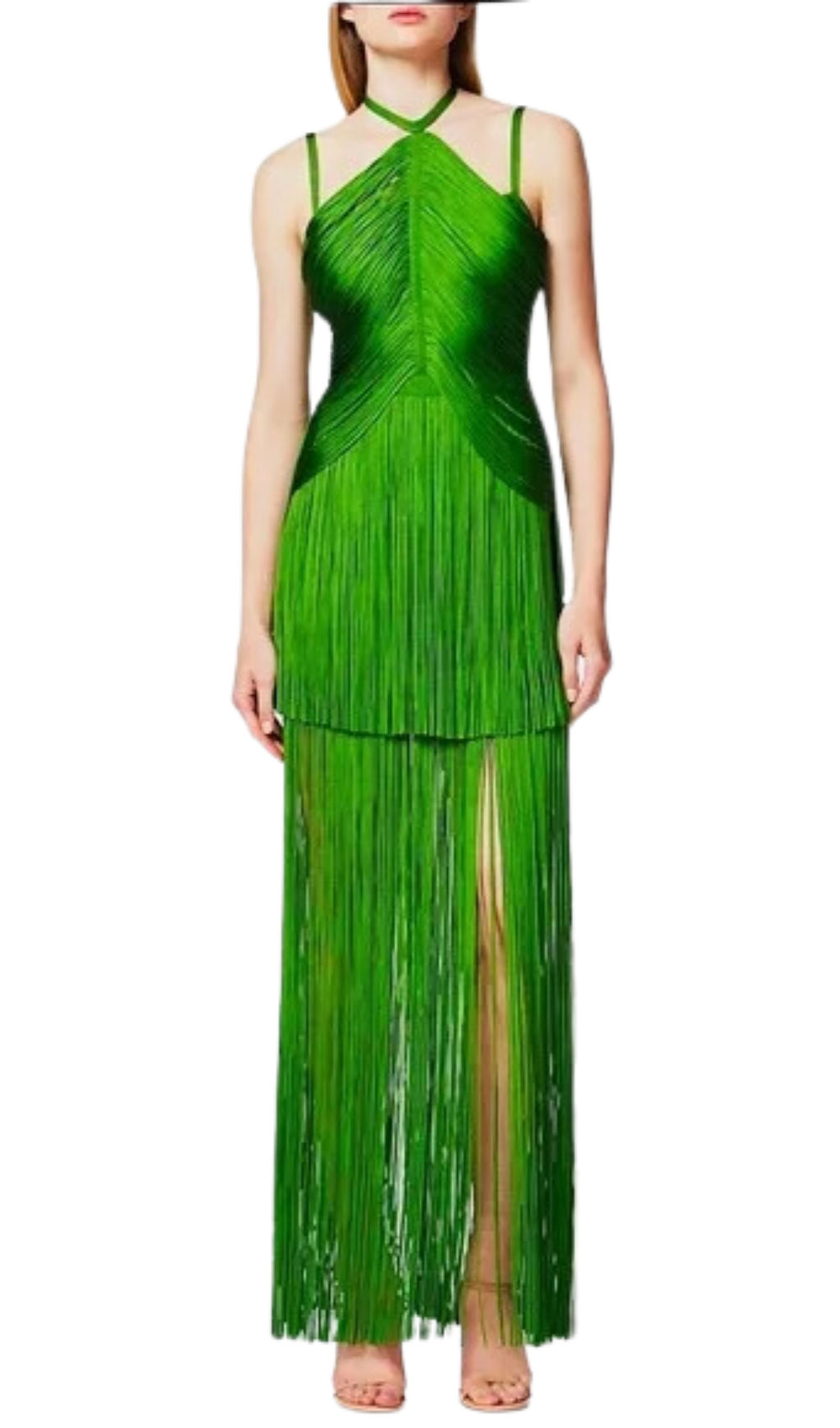 Bentley Halter Neck Fringe Tassel Dress In Green Night Novas Bentley Halter Neck Fringe Tassel Dress In Green Night Novas