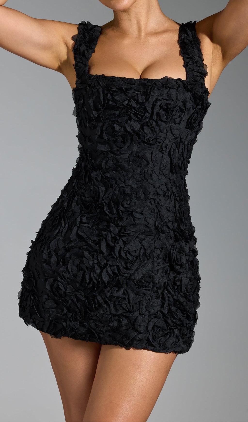 AQUATA BLACK FLOWER MINI DRESS-FLOWERING GIRL