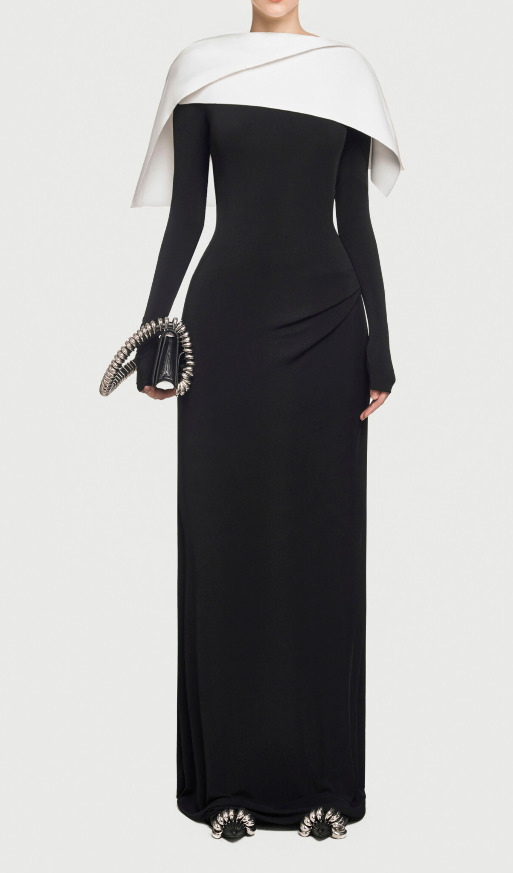 Rabia Draped Asymmetric Shoulder Pleated Maxi Dress In Black Night Novas Rabia Draped Asymmetric Shoulder Pleated Maxi Dress In Black Night Novas