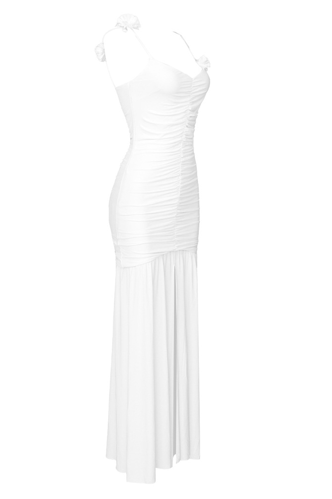 Madge Floral Gathered Maxi Dress In White