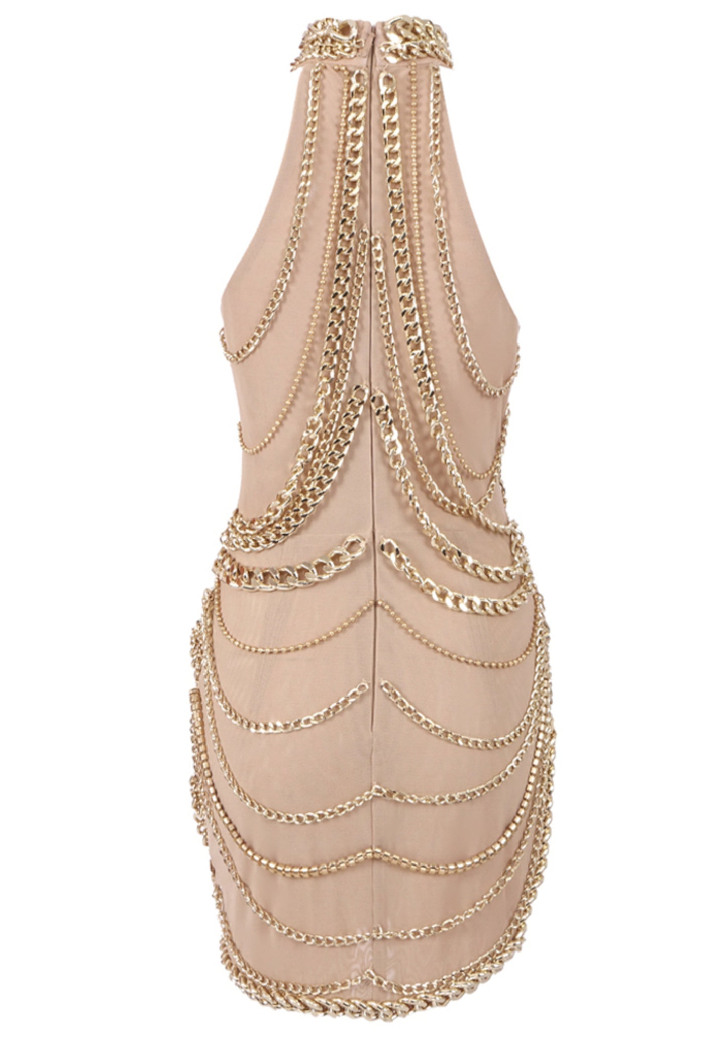 Drynthia Halter Chain Detail Mini Dress In Nude
