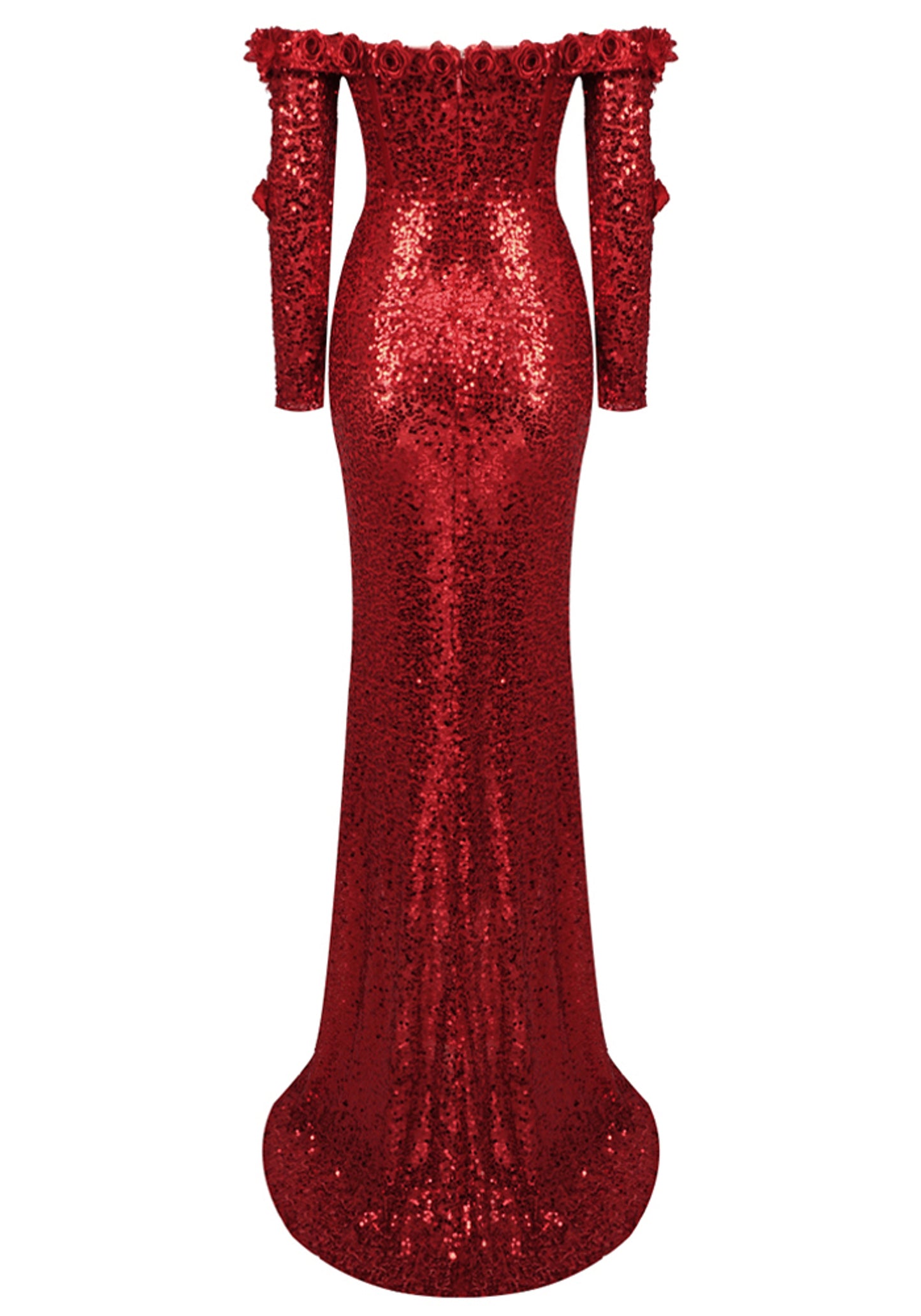 Panya Long Sleeve Floral Sequin Maxi Dress In Red