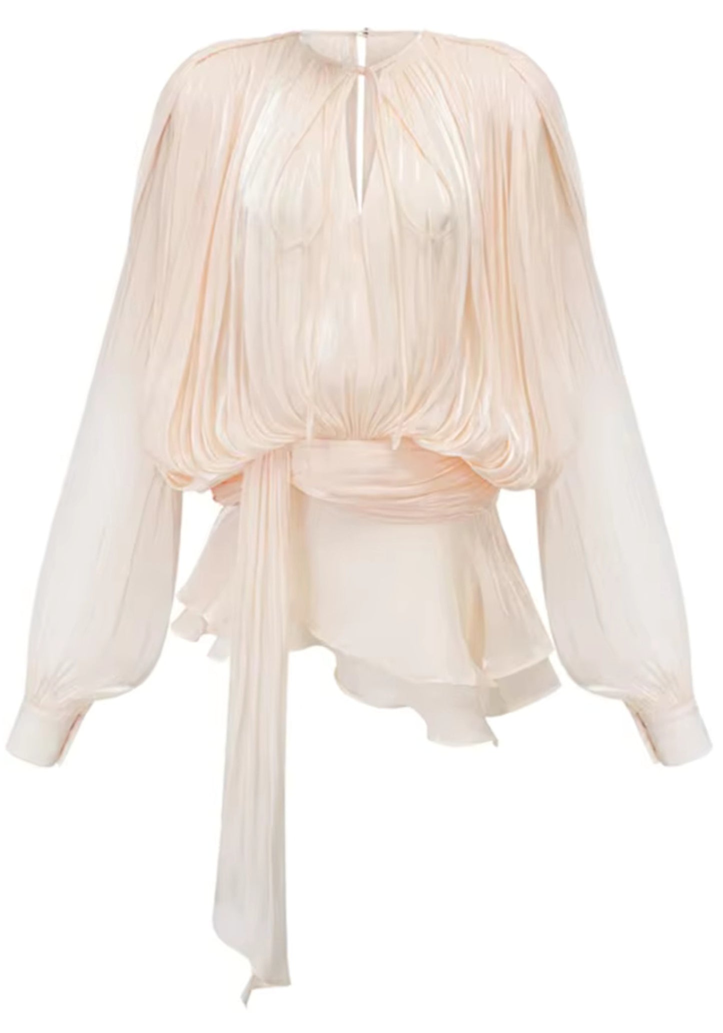 Liorahelle Long Sleeve Draped Ruffle Two Piece Dress In Ivory
