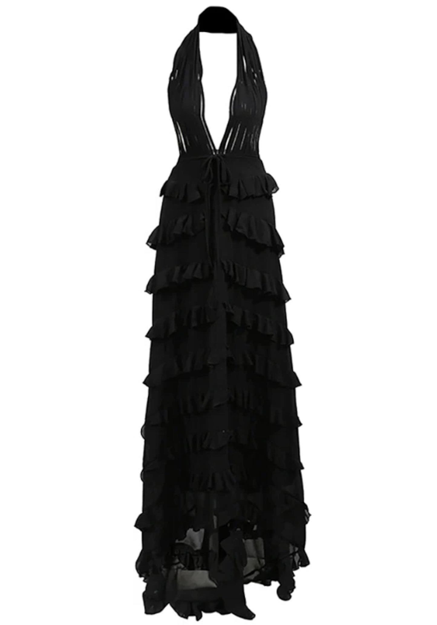 Leonia Halter Ruffle Maxi Dress In Black