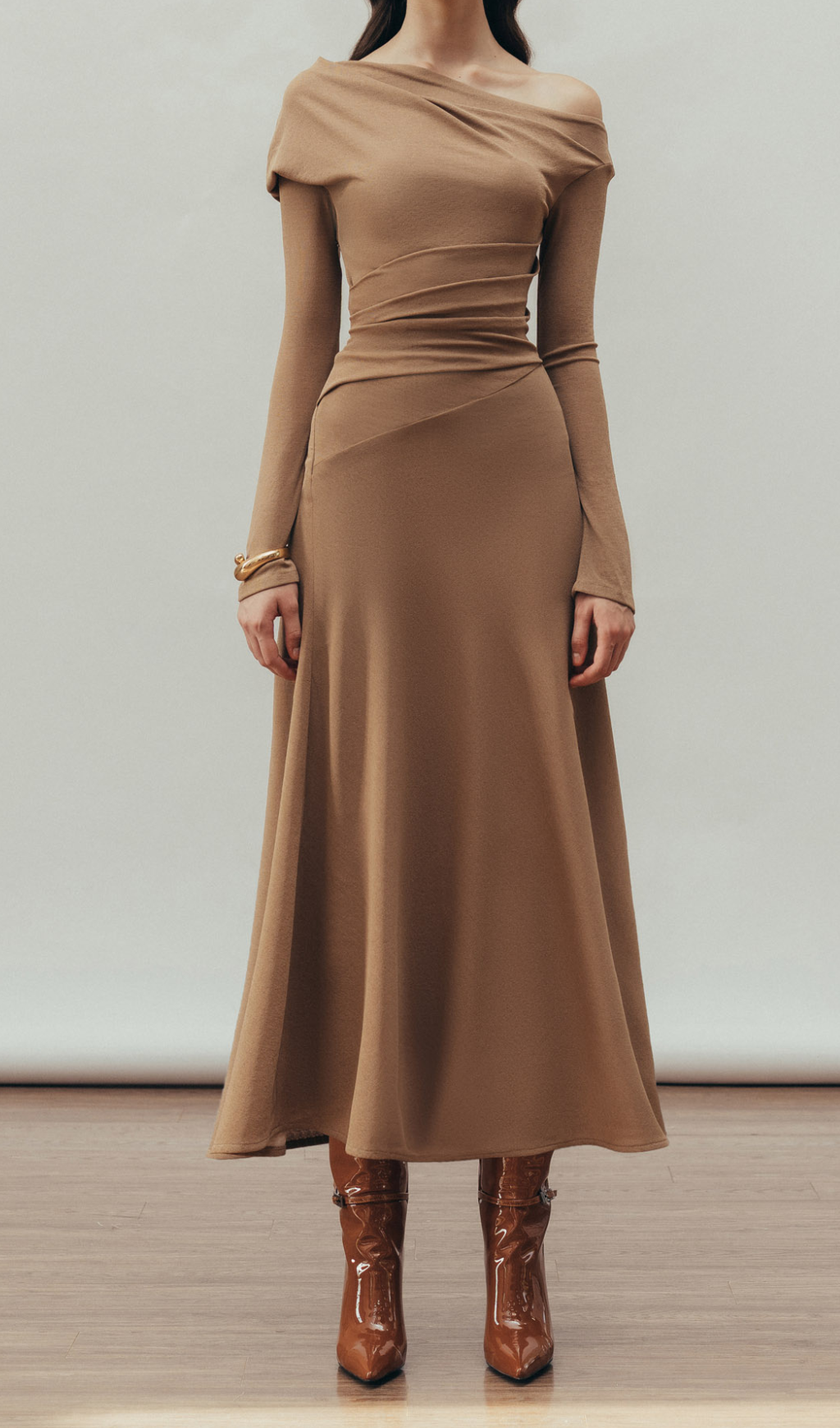 Macsen Draped Maxi Dress In Hazelnut – Night Novas