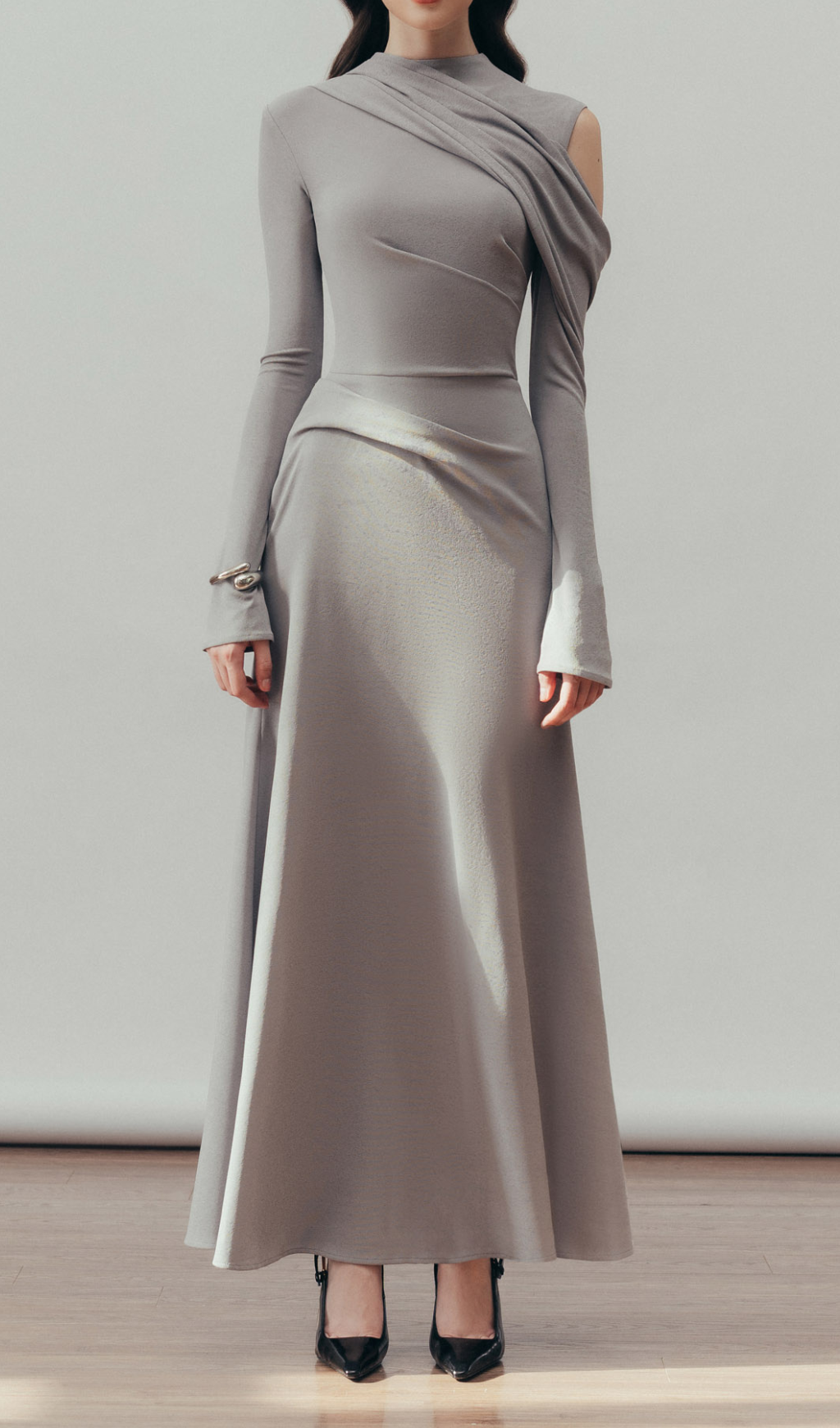 Cinzia Draped Maxi Dress In Cloudy Gray
