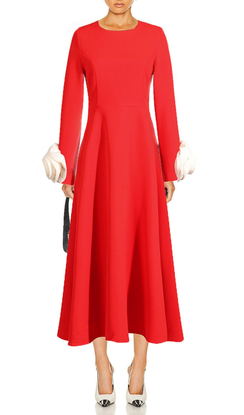 ALYVIA FLOWER EMBELLISHED MIDI DRESS-Fashionslee