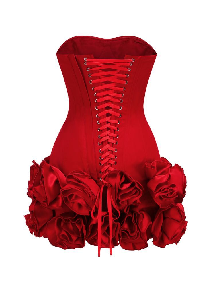 Kayra Flower-Trim Embellished Strapless Mini Dress In Red