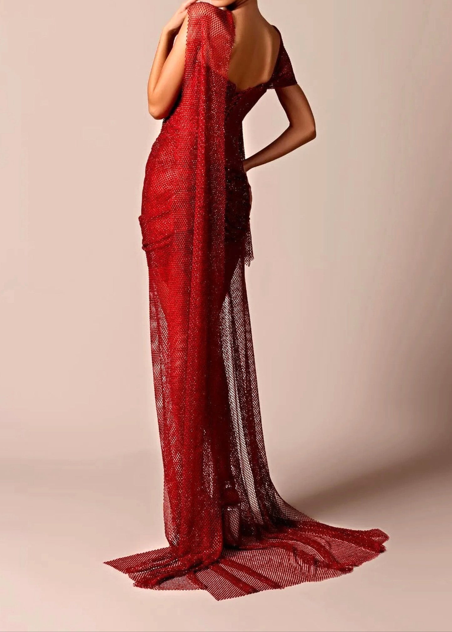 Archki Sparkly Draped Maxi Dress In Red