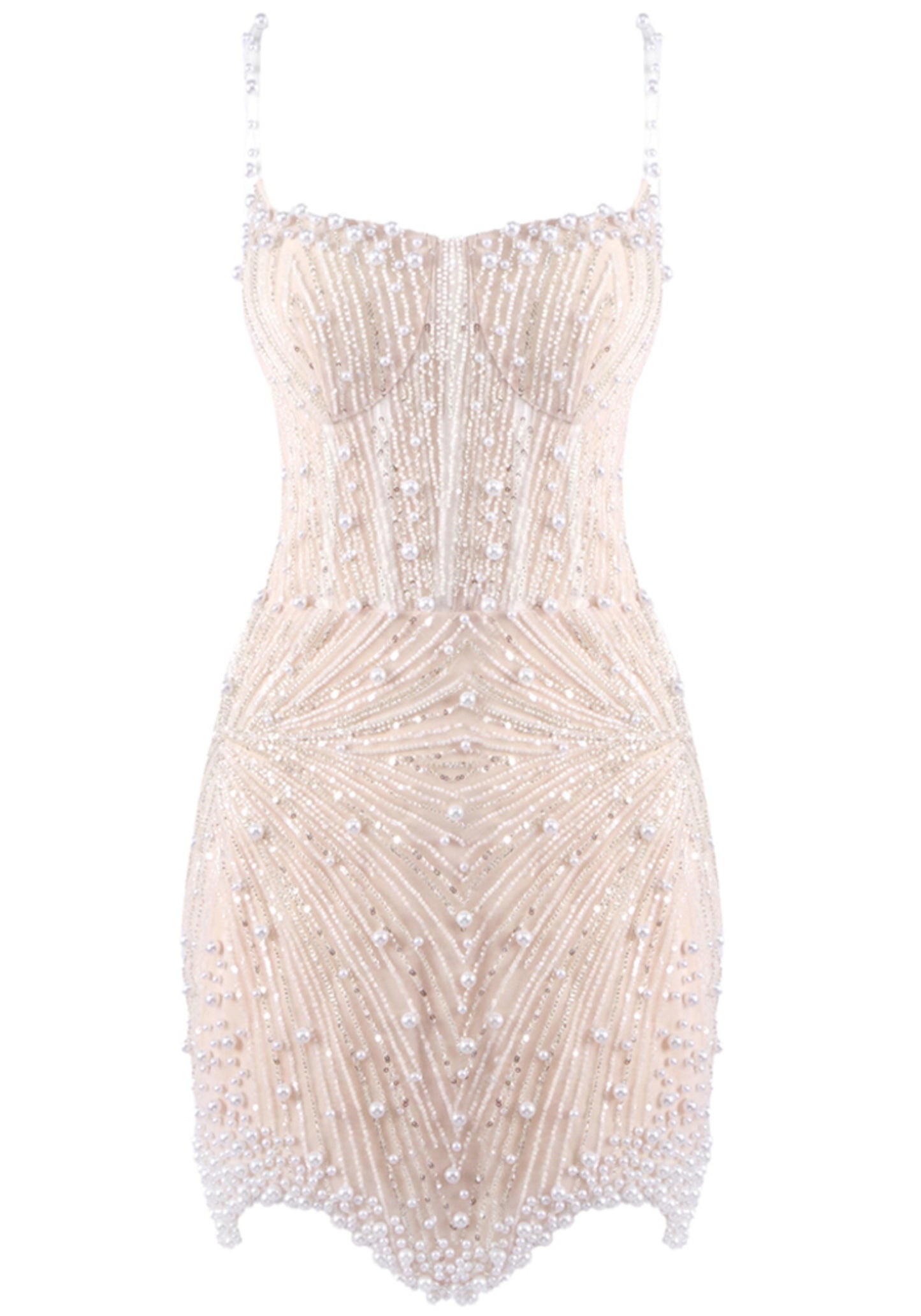 Jyrion Pearl Embellished Mini Dress Nude