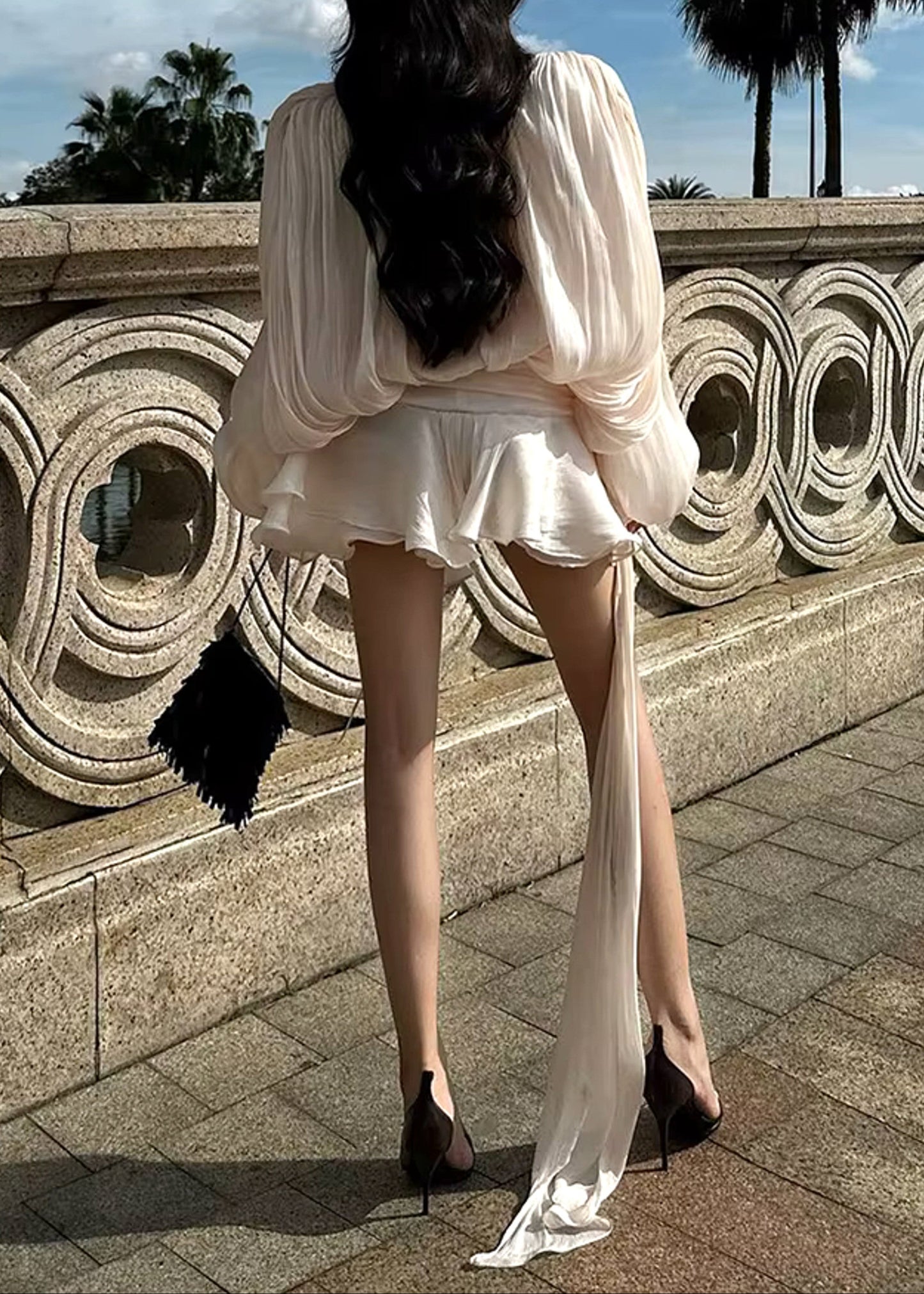 Liorahelle Long Sleeve Draped Ruffle Two Piece Dress In Ivory