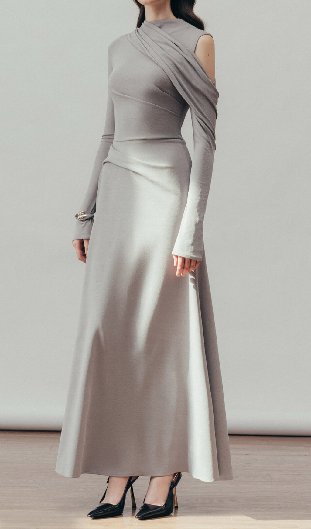 Cinzia Draped Maxi Dress In Cloudy Gray