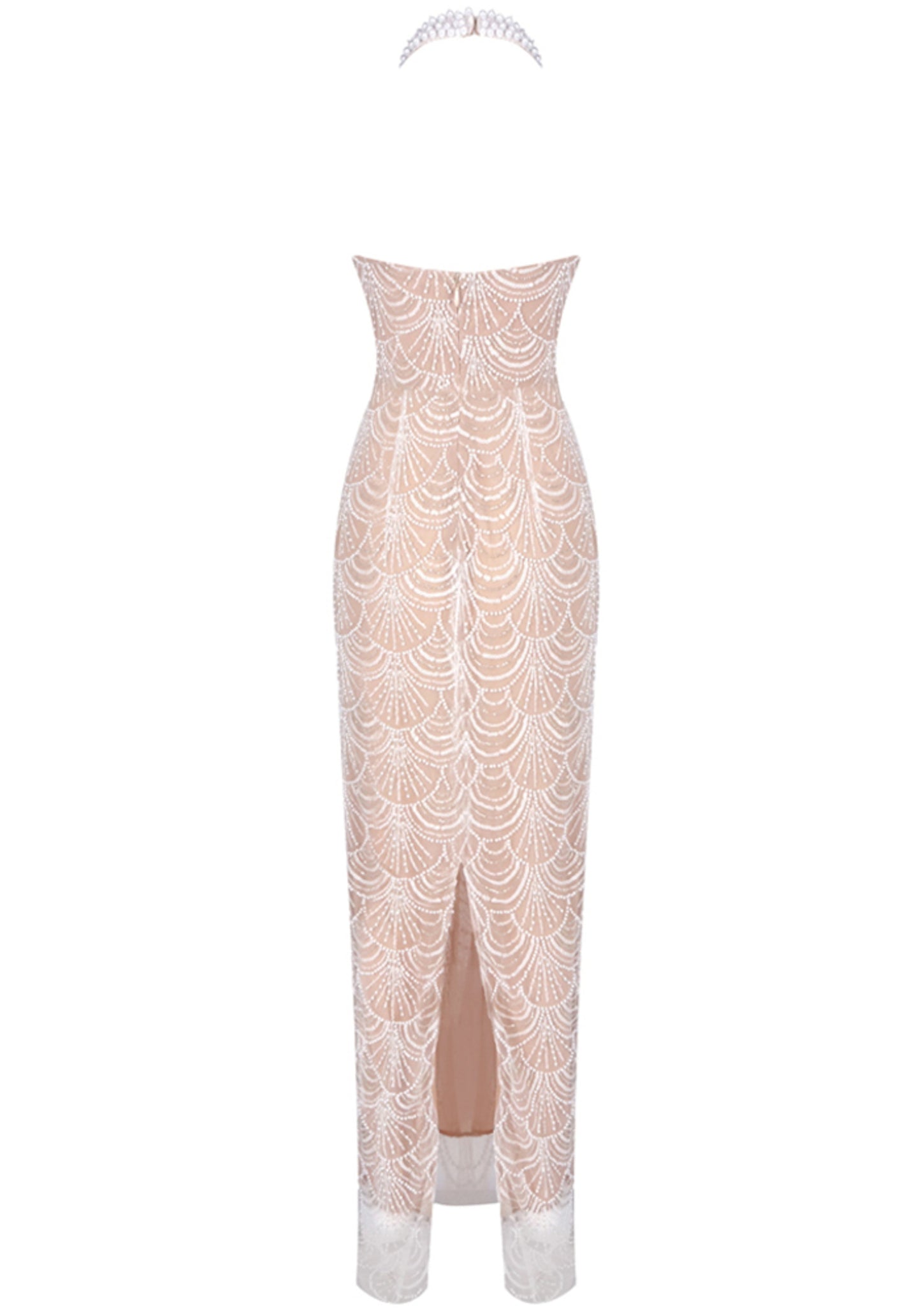 Cyvra Halter Pearl Maxi Dress In Nude