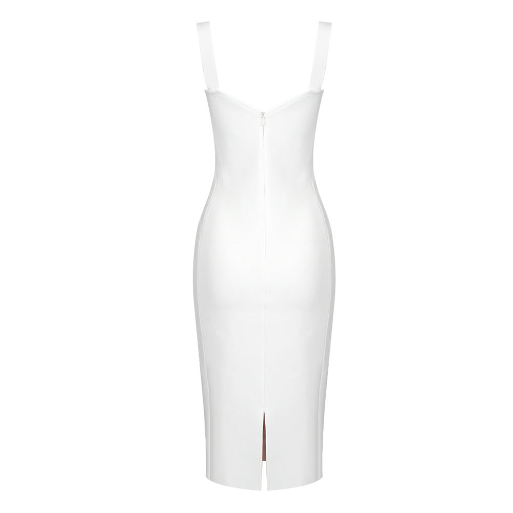 Shalise Lace Strap Midi Dress In White