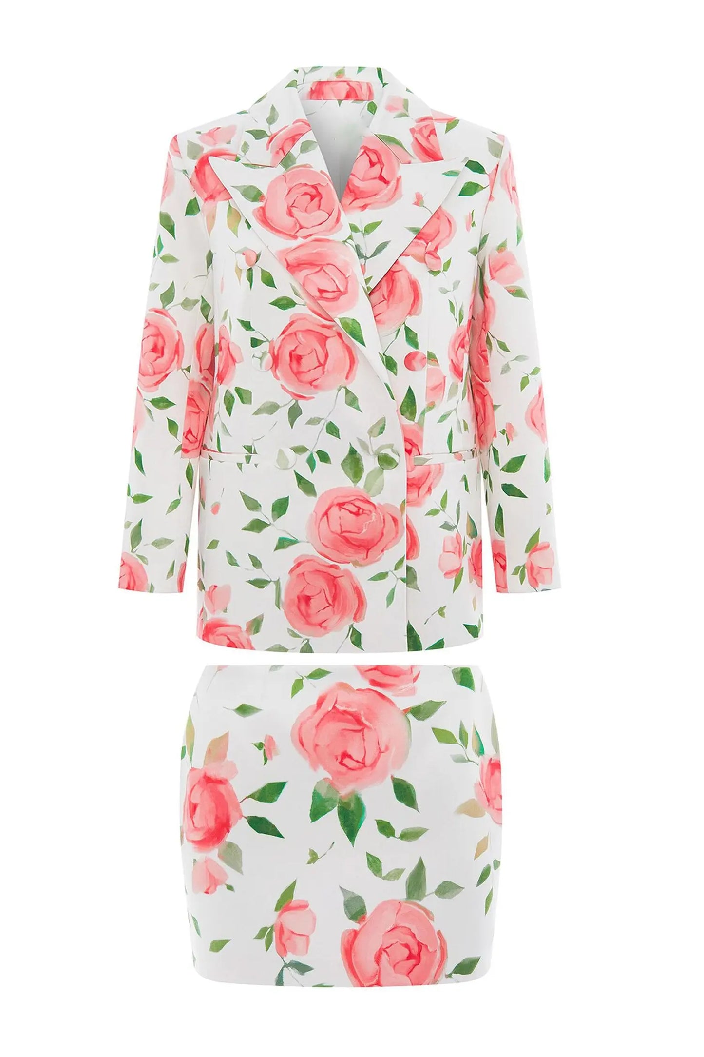 Mirri White Rose Printed Blazer Set