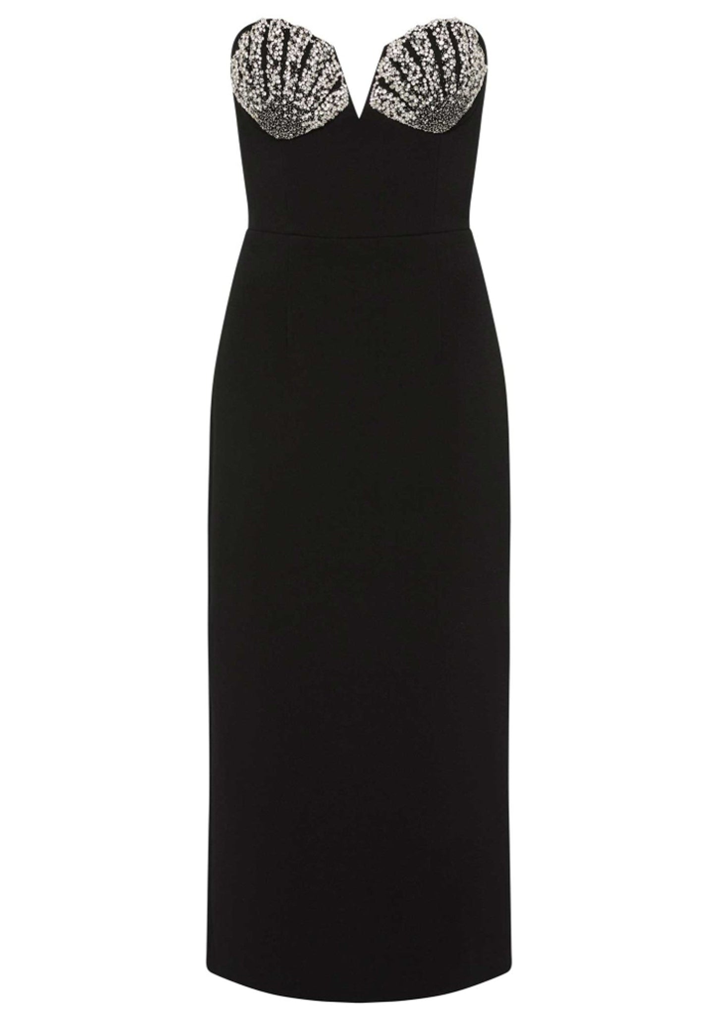 Darold Strapless Seashell Bustier Midi Dress In Black