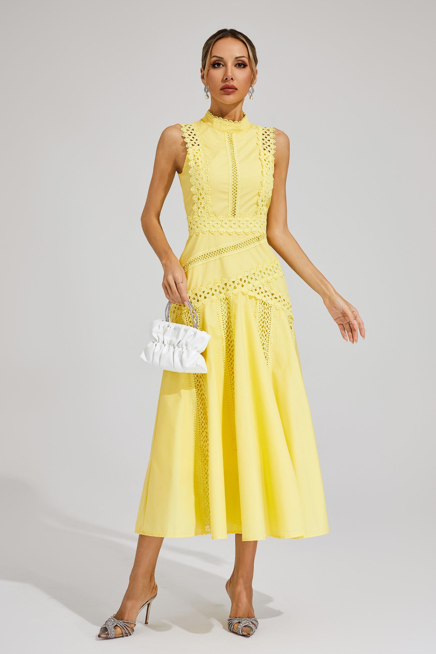 Susanna Yellow Sleeveless Lace Dress