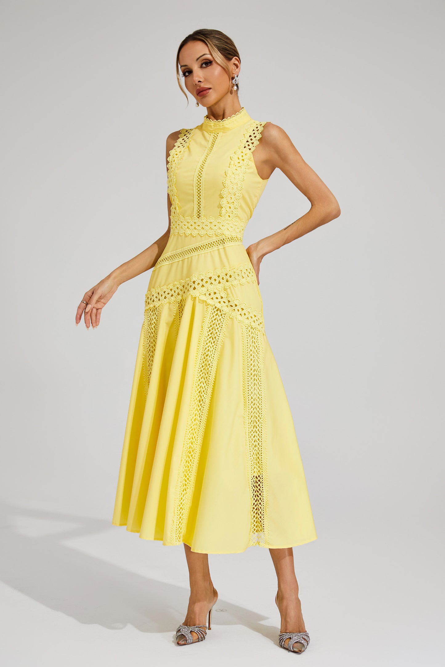 Susanna Yellow Sleeveless Lace Dress