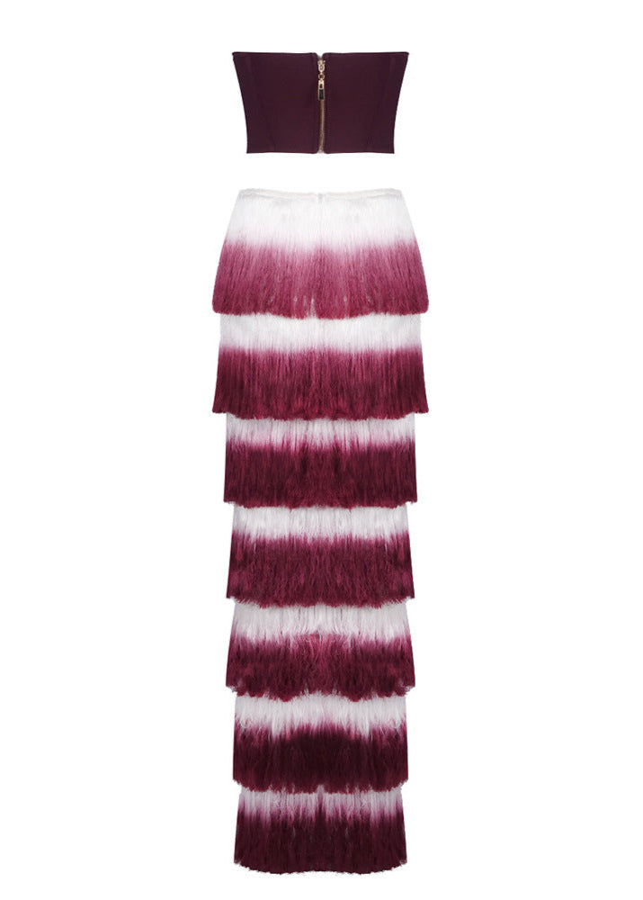 Ravhyx Tube Top Gradient Tassel Two-Piece Set