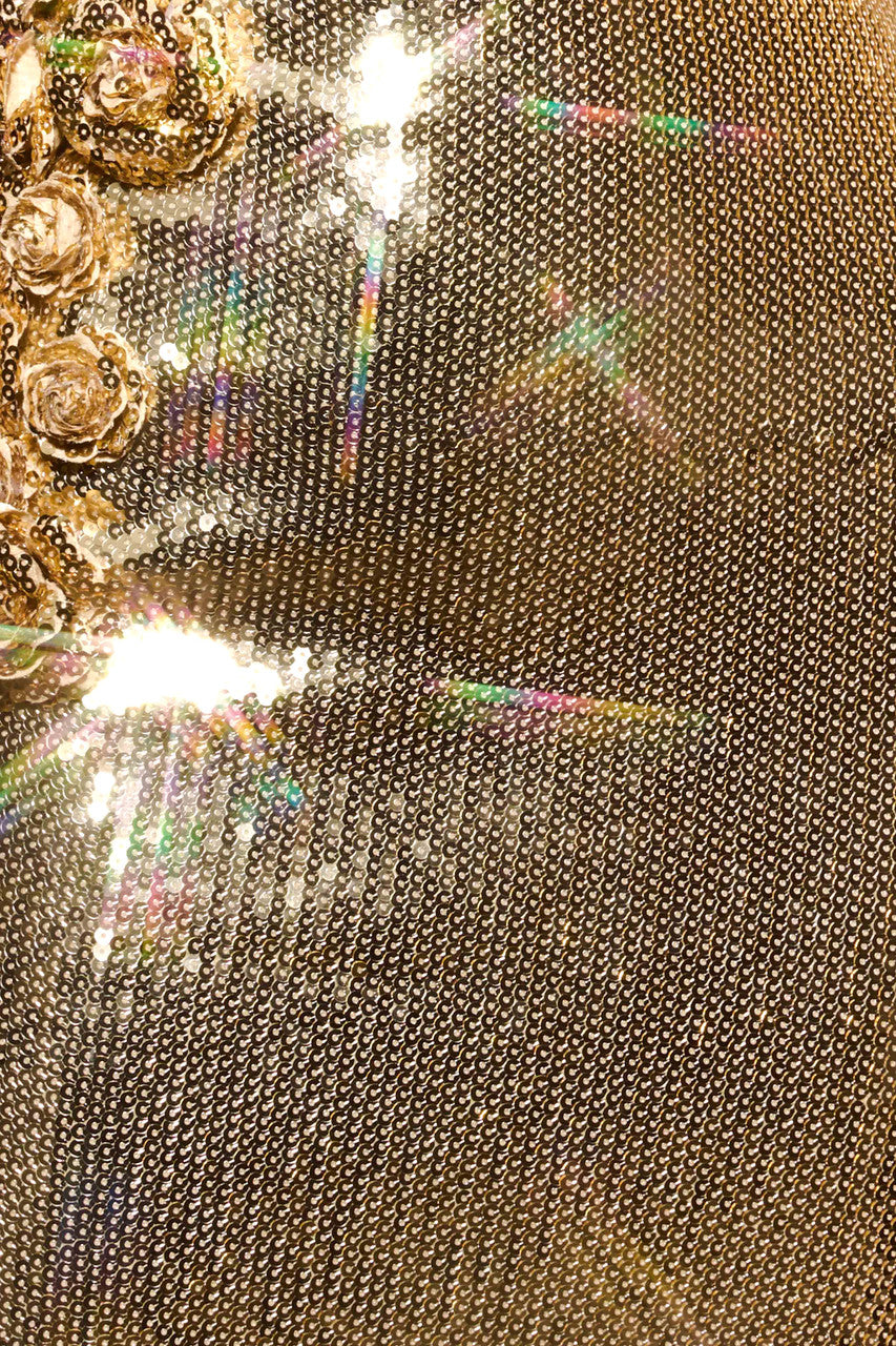 Blythar Strapless Floral Sequin Midi Dress In Gold