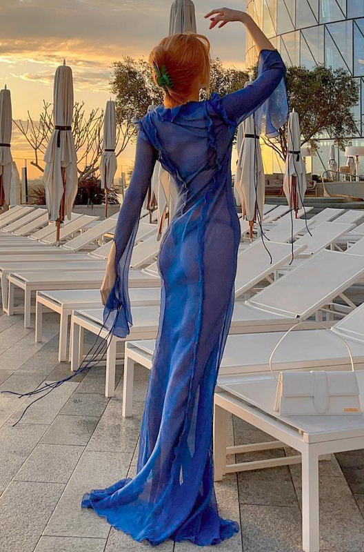 Fuffy Long Sleeve Mesh Split Maxi Dress In Blue Night Novas Fuffy Long Sleeve Mesh Split Maxi Dress In Blue Night Novas