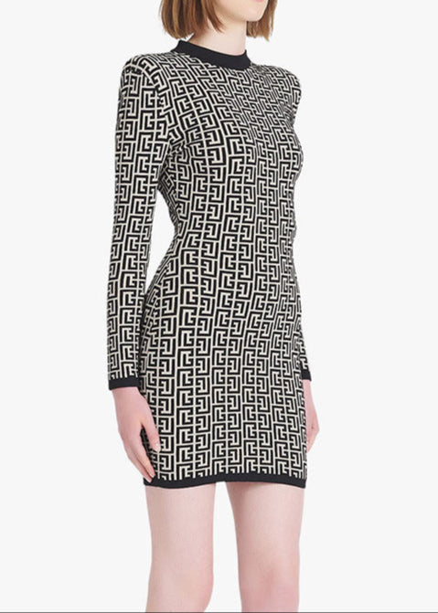 Mystica Short Bicolor Jacquard Mini Dress With Monogram