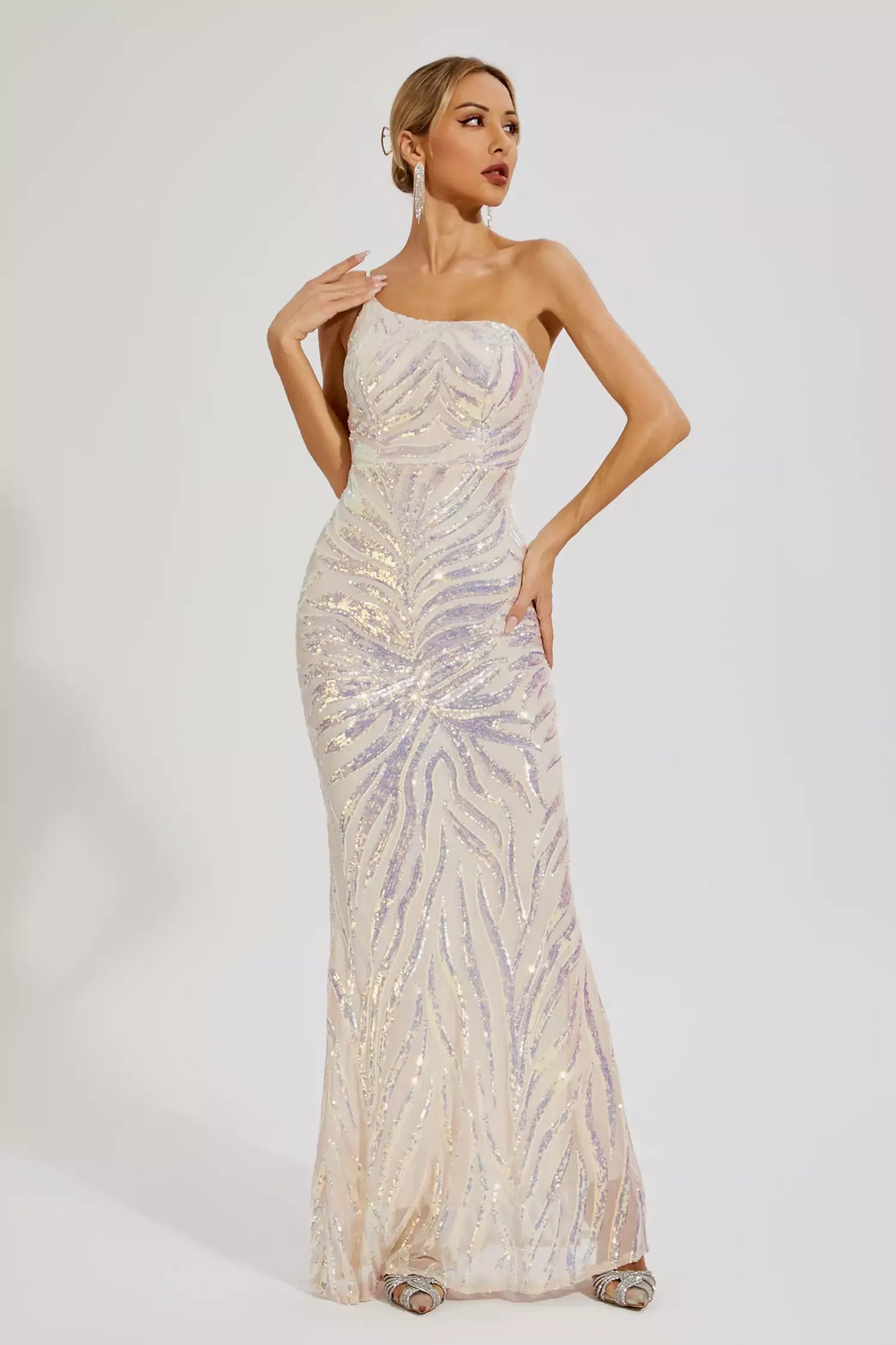 Atticus Sequins One-shoulder Dress In Apricot