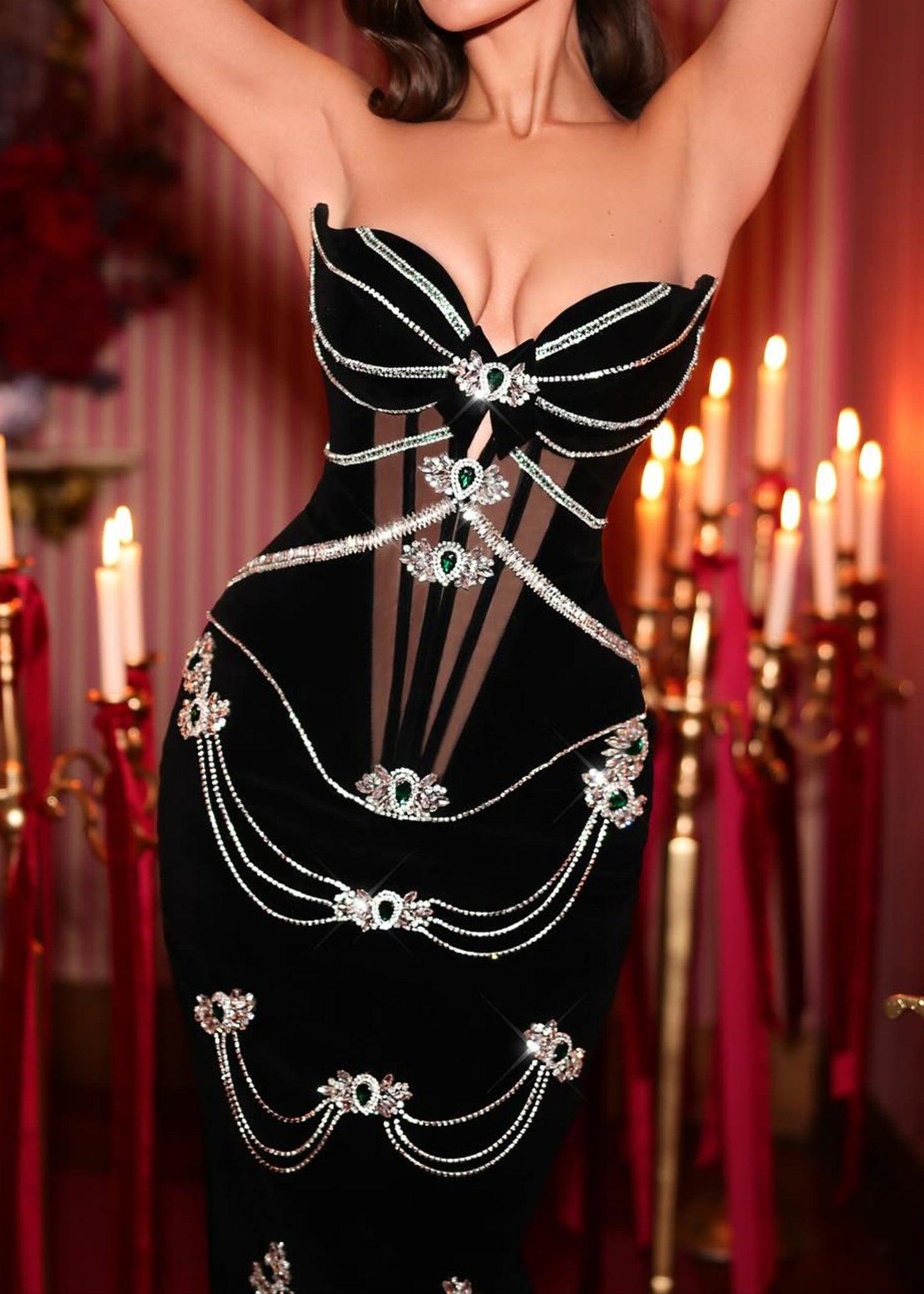 Latika Strapless Embellished Maxi Dress In Black