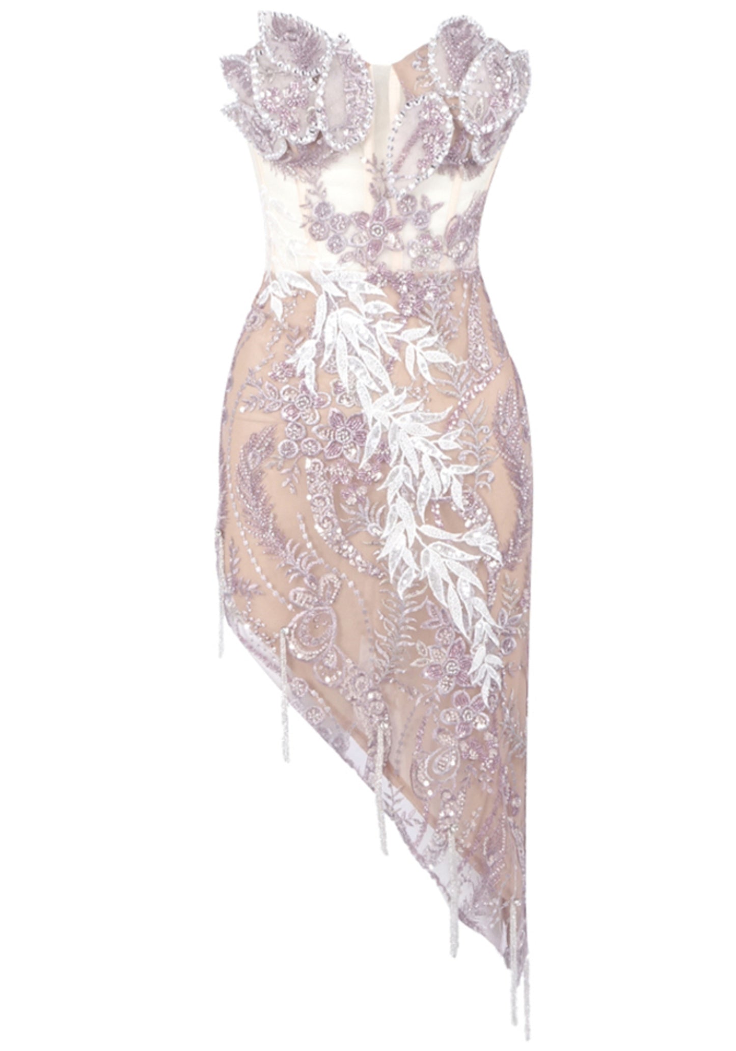 Hixara Strapless Sequin Floral MIni Dress In Pink