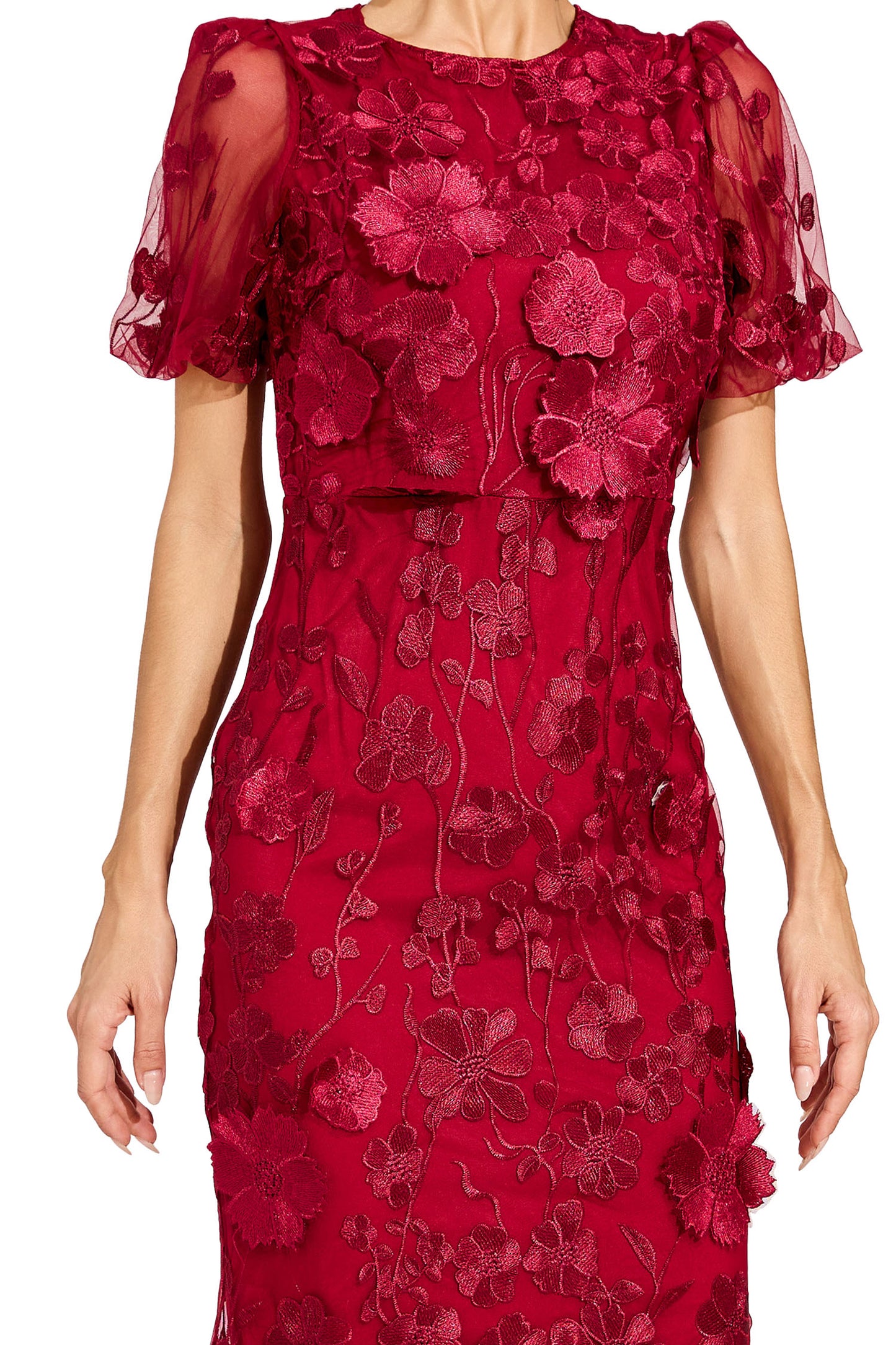 Elvandis Flower Mesh Maxi Dress In Red
