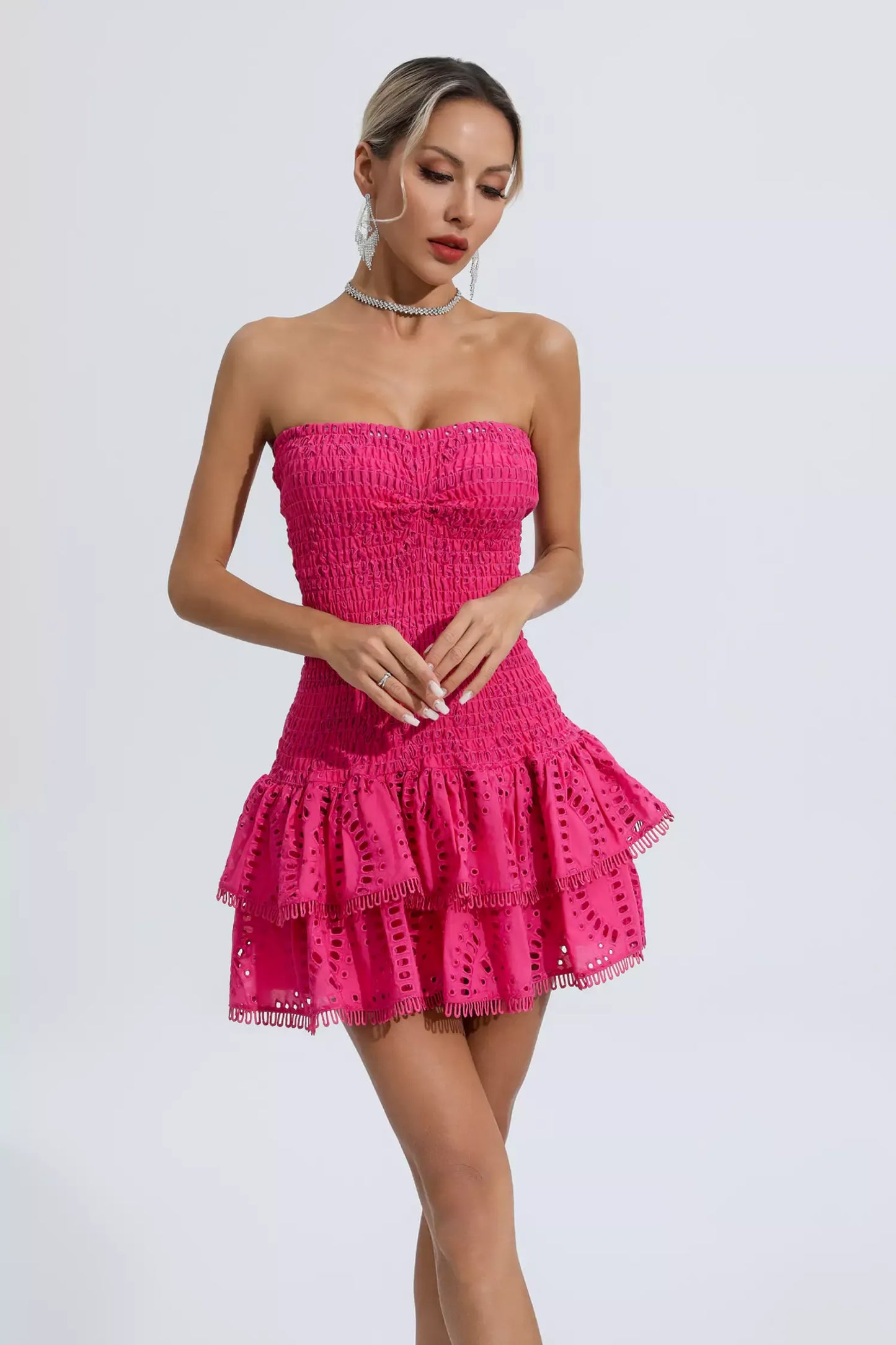 Marceau Ruffle Mini Dress In Rose Red