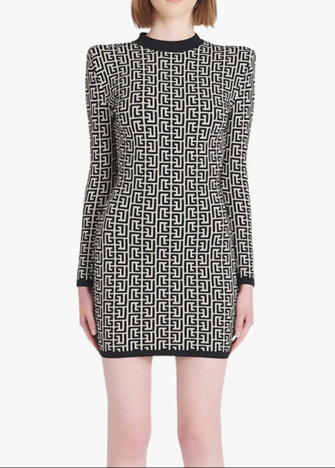 Mystica Short Bicolor Jacquard Mini Dress With Monogram
