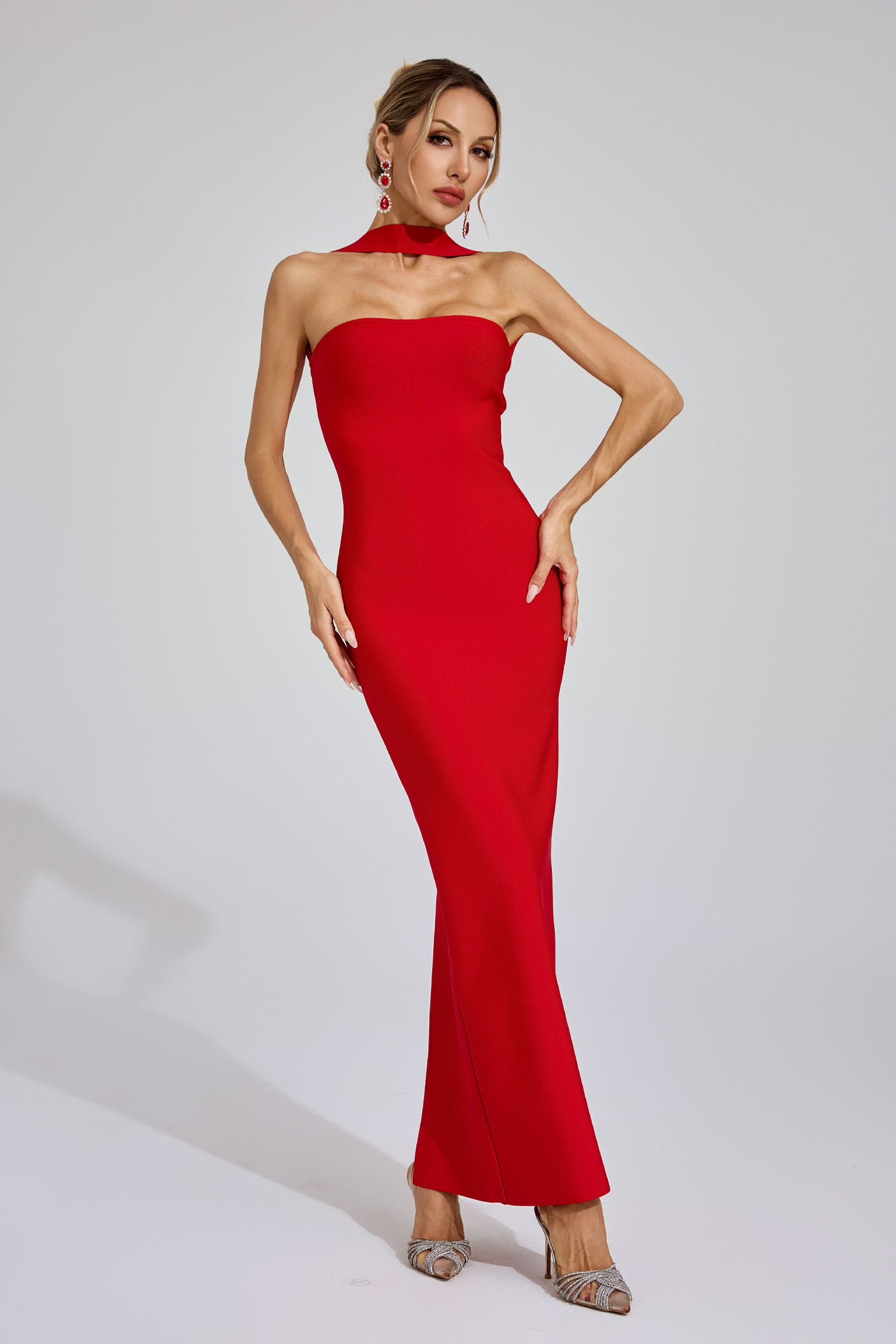 Karen Cutout Halter Backless Maxi Dress In Red S Karen Cutout Halter Backless Maxi Dress In Red S